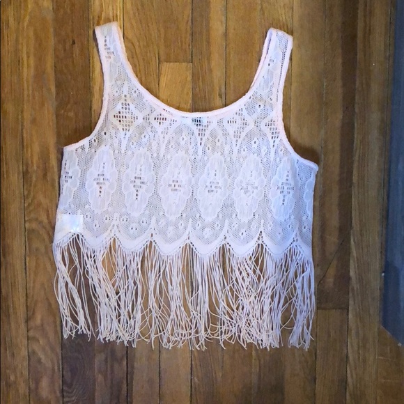 Tobi Pink Lace Fringe Top Medium Y2K - Picture 3 of 3